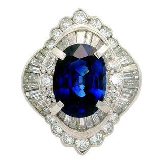 5.82 Carat Blue Sapphire Diamond Platinum Ballerina Ring, Size 6.75 For Sale