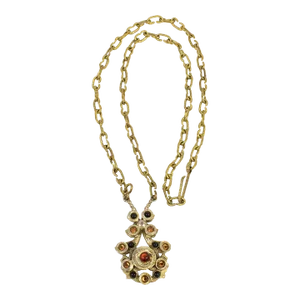 Henry Perichon Gilded Bronze Pendant Necklace With Black and Paprika Cabochons