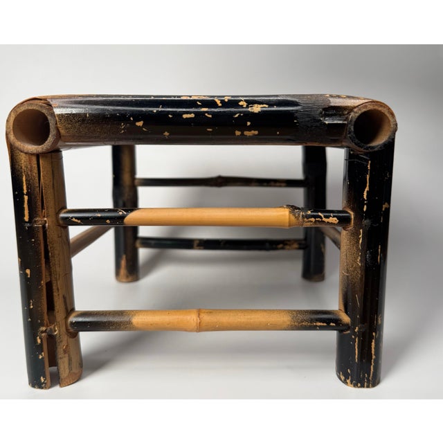 Boho Chic Bamboo Black Painted Distressed Low Riser/Plant Stand For Sale In Houston - Image 6 of 10