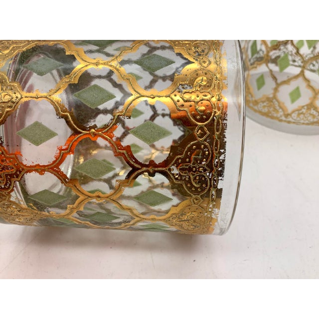 Mid 20th Century Culver Valencia 22kt Gold and Green Diamond Cocktail Glass Set of 2 For Sale - Image 10 of 12