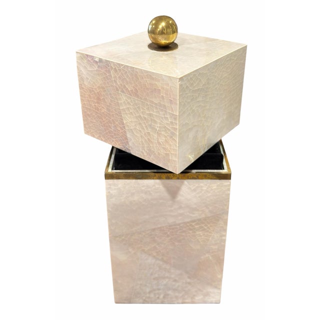 1990s Pair of Maitland Smith Brass and Tesselated Shell Boxes For Sale - Image 5 of 10