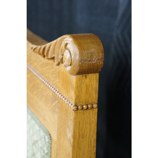 Antique Victorian American Empire Quartersawn Oak Carved Settee Bench Loveseat For Sale - Image 13 of 18