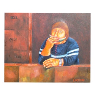 Peter Loeding, Workers on Their Lunch Break, 1980s, Oil Painting on Canvas, Framed For Sale