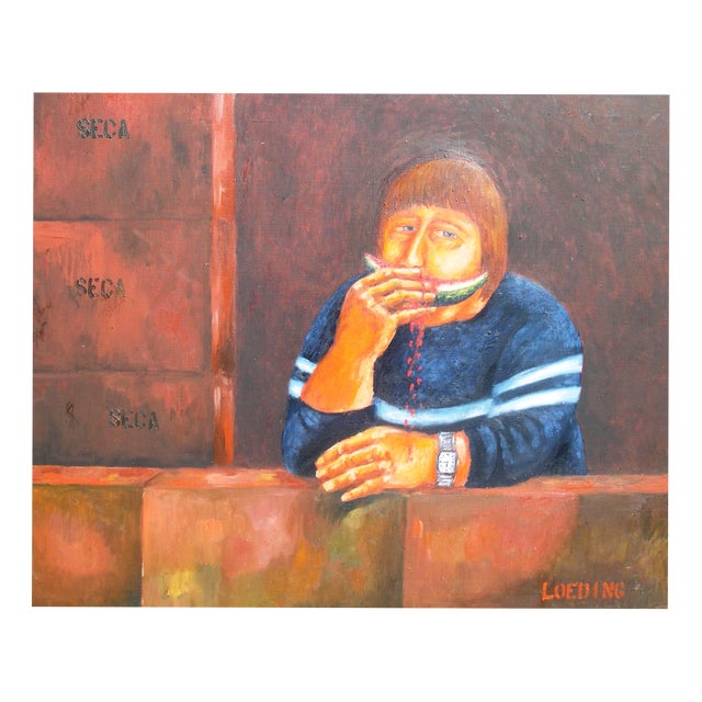 Peter Loeding, Workers on Their Lunch Break, 1980s, Oil Painting on Canvas, Framed For Sale