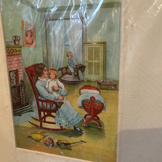 English Antique Pair of Chromolithgraph Prints of Child and Mother. English. For Sale - Image 3 of 3