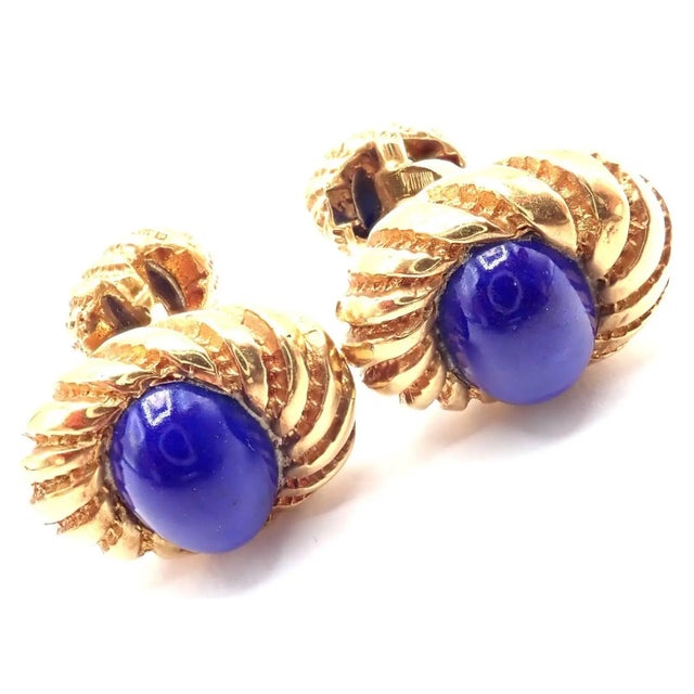 18k Yellow Gold Lapis Lazuli Cufflinks by Jean Schlumberger for Tiffany Co. Details: Metal: 18k Yellow Gold Measurements:...