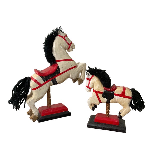 Hand-Carved Wooden Horse Figurines- Set of 2 For Sale