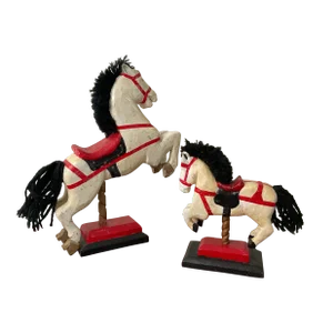 Hand-Carved Wooden Horse Figurines- Set of 2