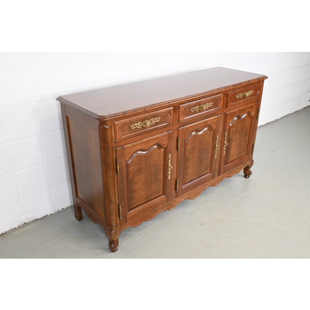1950s Kindel Furniture French Cherry Sideboard or Credenza, Newly Refinished For Sale - Image 5 of 13
