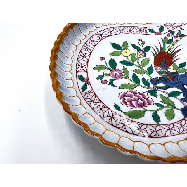 Herend Rare Herend Hungary Hand-Painted Porcelain Footed Vine Dish - Orange Pheasant & Floral For Sale - Image 4 of 12