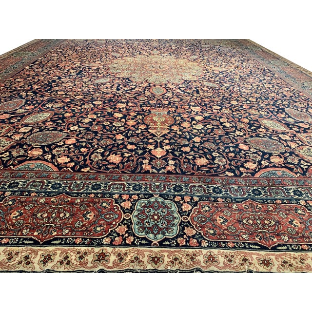 Late 19th Century Late 19th Century Navy Blue Fine Hand Knotted Persian Antique Kermanshah For Sale - Image 5 of 9