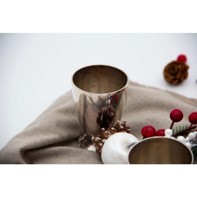 Smooth Silver Cups with Reliefs on the Base, Set of 6 For Sale - Image 3 of 5