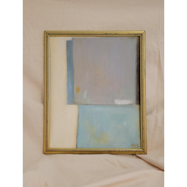 Art Deco Contemporary Abstract in Soft Blue & Neutral Tones, Framed For Sale - Image 3 of 4
