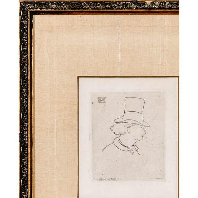 Realism Antique French Édouard Manet Etching Portrait of Charles Baudelaire in Profile Framed For Sale - Image 3 of 14
