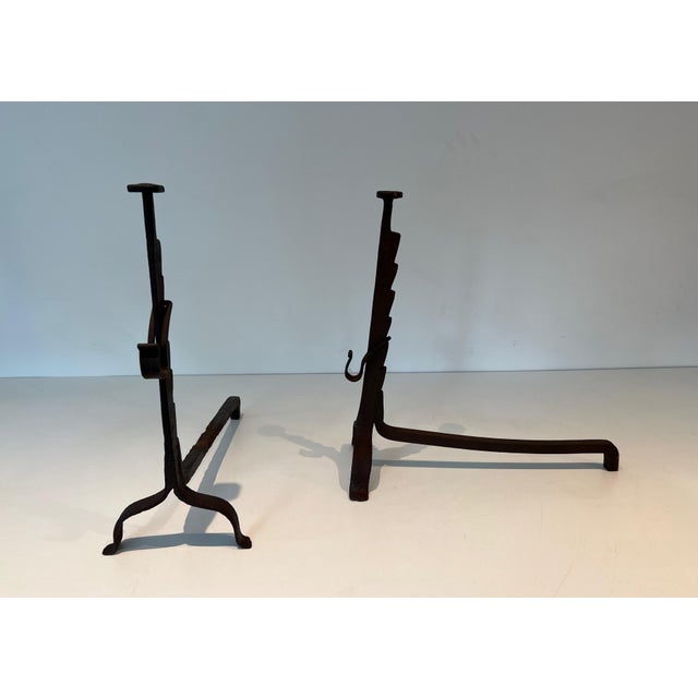 Early 1900s Wrought Iron Andirons - a Pair For Sale - Image 6 of 12