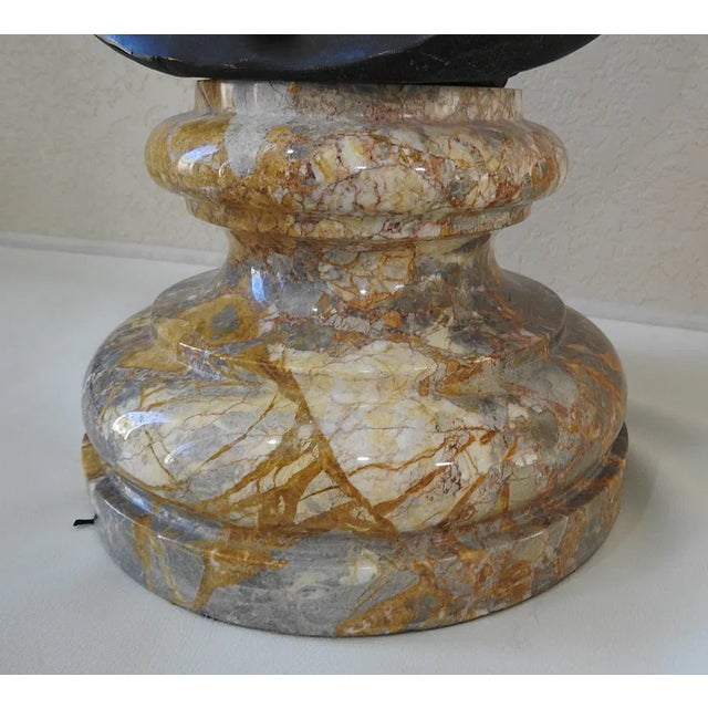 Grand Tour Style Patinated Bronze Benevento Head Bust on Giallo Siena Marble Base For Sale - Image 4 of 7