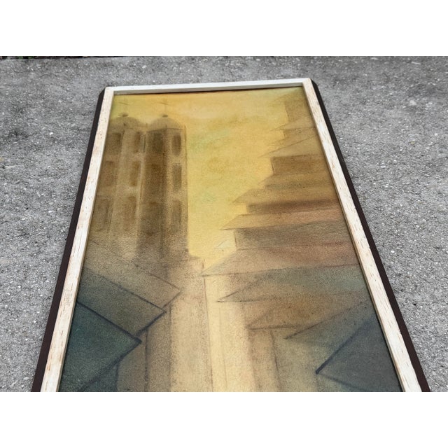 Mid 20th Century Mexican Modernist Architectural Cityscape Signed by Mario López Cano For Sale In Naples, FL - Image 6 of 12