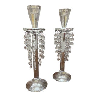Vintage Shannon Barcelona Collection Lead Crystal Tapered Candle Holder With Drop Prisms - Set of 2 For Sale