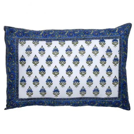 Indian Birds on Vine-Blossom Blue Reversible Pillow Case For Sale - Image 3 of 4