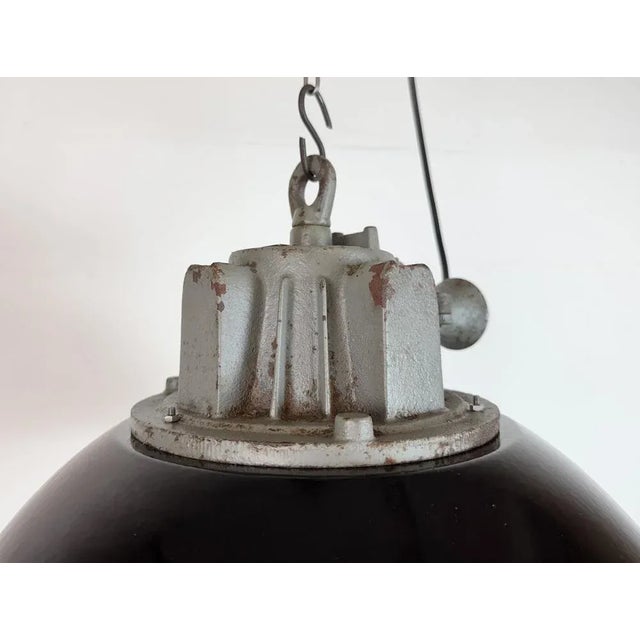 Black Enamel and Cast Iron Industrial Cage Pendant Light from Elektrosvit, 1960s For Sale - Image 9 of 18