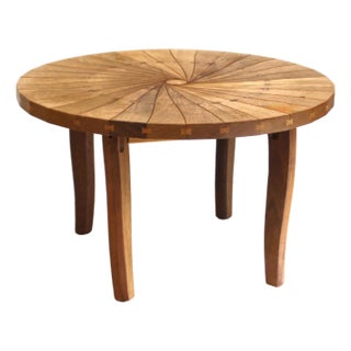 Vintage Handcrafted Wood Round Pinwheel Accent Table For Sale