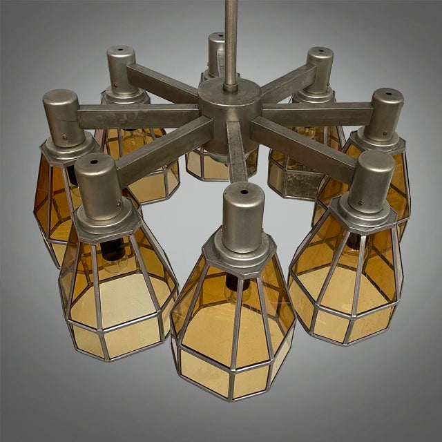 Art Deco German Chandelier in Yellow Glass and Metal, 1930s For Sale - Image 6 of 18