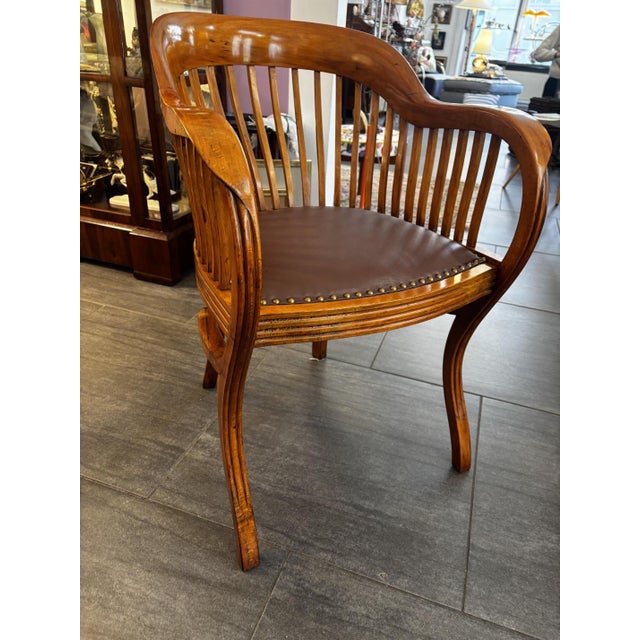Desk Chair in Beech and Leather, 1930s For Sale - Image 6 of 9