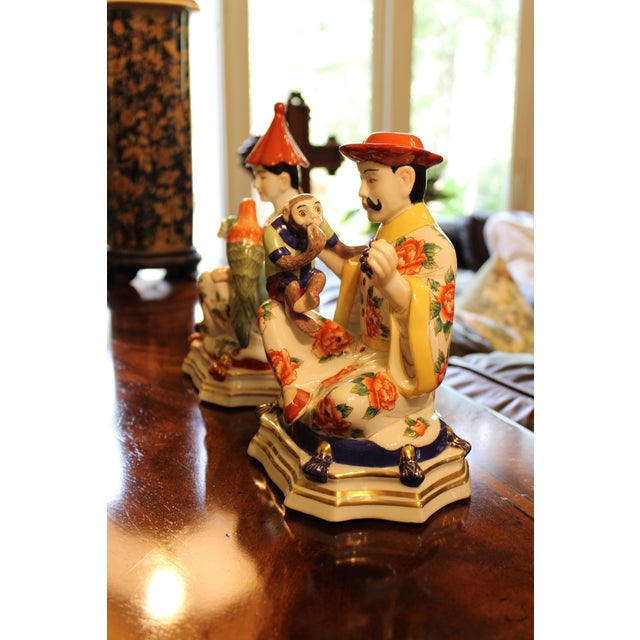 VTG Pair of Chelsea House Chinoiserie Figures Meissen Style Monkey Parrot For Sale - Image 11 of 11
