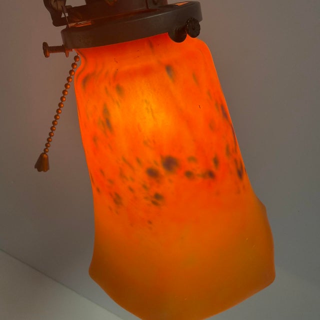 Antique Art Nouveau 2 Light Table Lamp Floral Base Orange Glass 21” W -Works For Sale In Los Angeles - Image 6 of 9