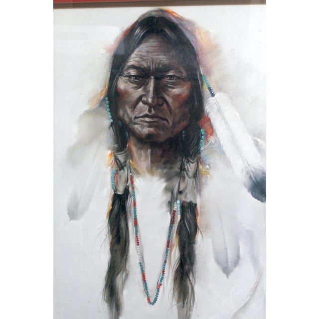 Ozz França Signed "Sitting Bull" 1986 Lithograph Portraiture 33/950 – Custom Oak Frame For Sale - Image 10 of 16