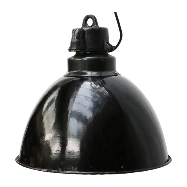 Vintage Industrial Black Enamel Pendant Lamp, 1920s For Sale - Image 4 of 5