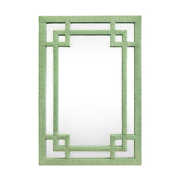 Worlds Away Matthew Izzo Home - Geneva Sage Green Rattan Framed Wall Mirror With Greek Key Design For Sale - Image 4 of 4