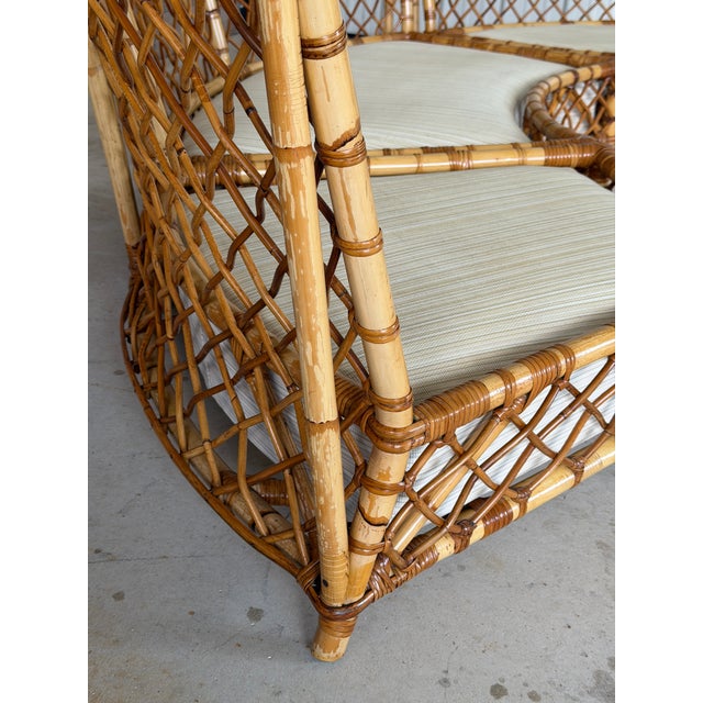 Mid-Century Modern Vintage Refinished Organic Modern Coastal Three-Piece Curved Rattan Sectional Sofa Set For Sale - Image 3 of 12