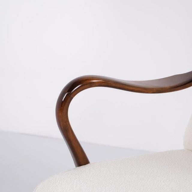 High-Back Armchair Model 23B in Polished Wood and Light Upholstery, 1940s For Sale - Image 6 of 11