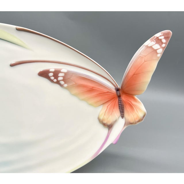 Ceramic Franz Papillon Porcelain Iris & Butterfly Sculptural Platter Xp1694 – Art Nouveau Botanical Serveware - Spring/ Easter For Sale - Image 7 of 12