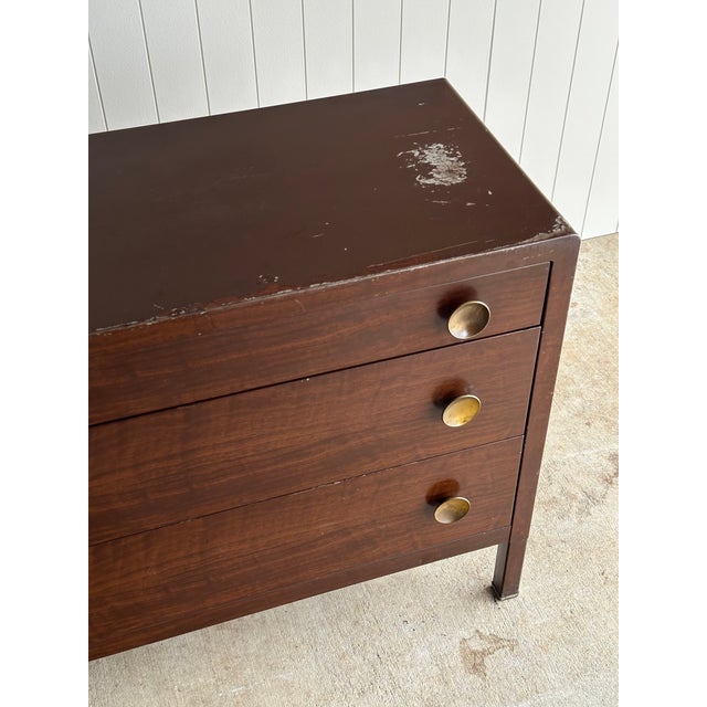 Vintage Norman Bel Geddes Steel Chest of Drawers With Mirror & Brass Pulls, C. 1930s For Sale - Image 10 of 18