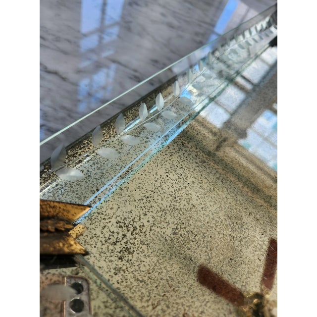 1940s Art Deco Etched Glass and Mirror Tray With Bronze Detailing For Sale - Image 4 of 10