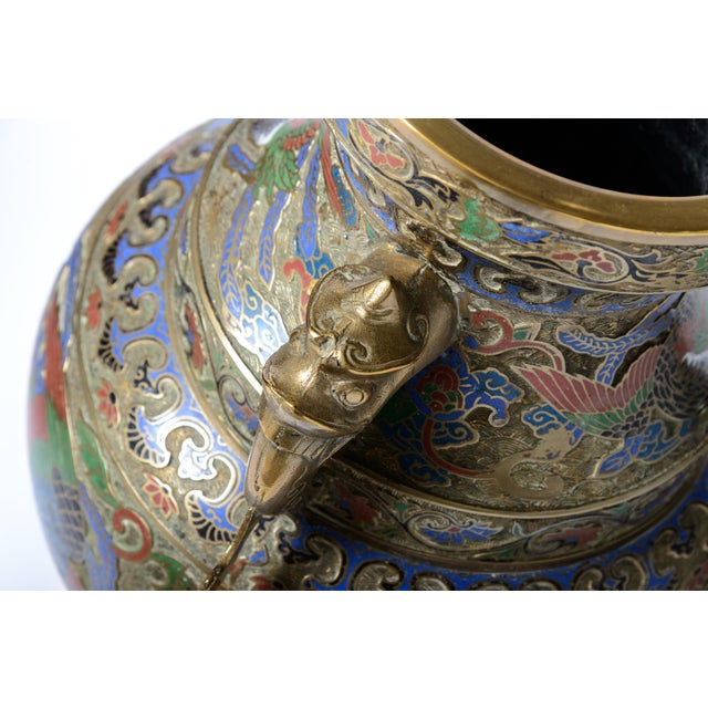 Bronze Urn With Cloisonne For Sale - Image 4 of 14