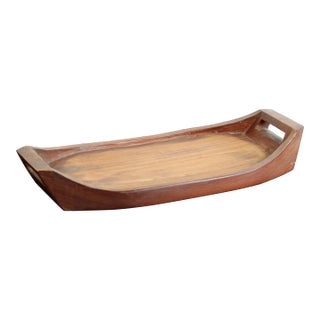Vintage Rustic Modern Solid Teak Serving Tray / Cocktail Boat For Sale