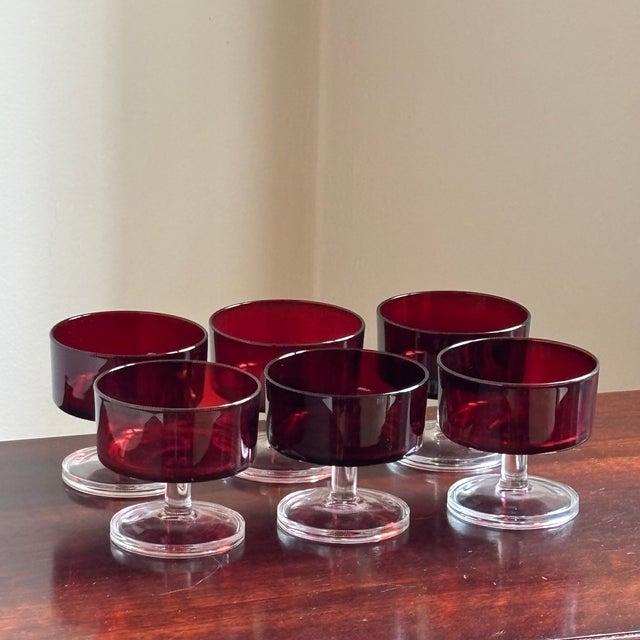 Vintage French Luminarc Ruby Red Coupe Glasses — Set of 6 For Sale In Baltimore - Image 6 of 11