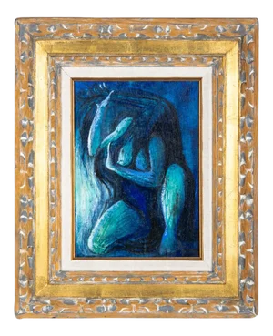 "Figure in Blue", Oil on Canvas, Framed