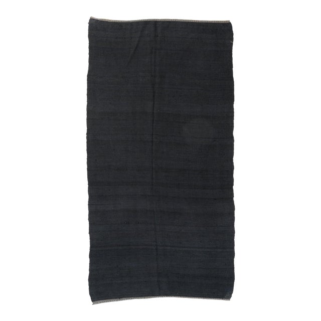 Dark Gray Vintage Hemp Kilim Rug - 4`4″ X 8`9″ For Sale