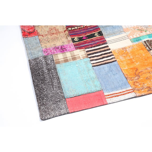 Mid 20th Century Mid 20th Century Multicolor Tribal Handwoven Kilim & Rugs Patchwork – A Statement Piece for Bohemian Interiors -3' 10'' X 5' 11'' For Sale - Image 5 of 11