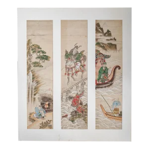 19th Century Japanese Watercolor Triptych Scroll Painting, Signed