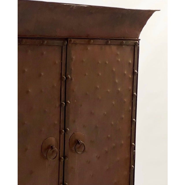 1970s Mid Century Hammered Hobnail Metal Armoire For Sale - Image 5 of 8