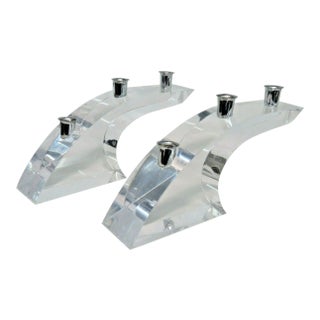 Lucitend Chrome Sculptural Arched Chunky Candlesticks - Pair For Sale