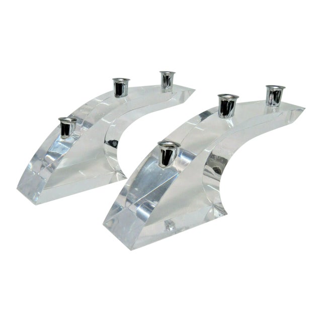 Lucitend Chrome Sculptural Arched Chunky Candlesticks - Pair For Sale