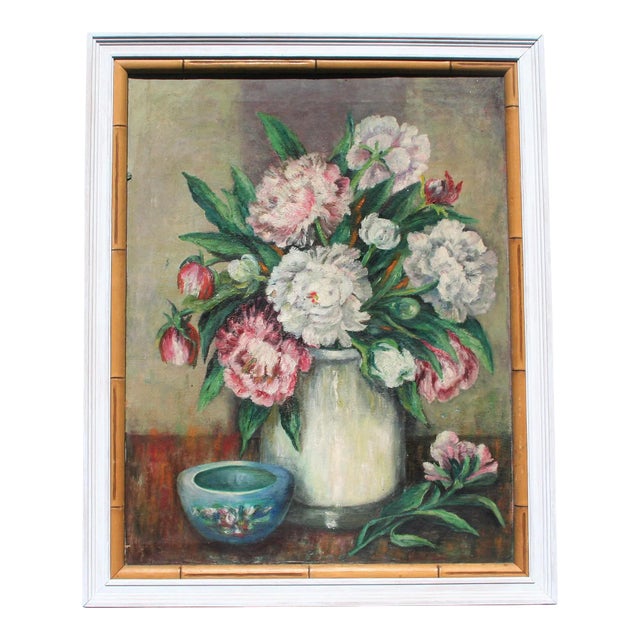 Peonies Still Life, Vintage Oil Painting For Sale