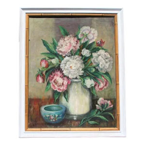 Peonies Still Life, Vintage Oil Painting