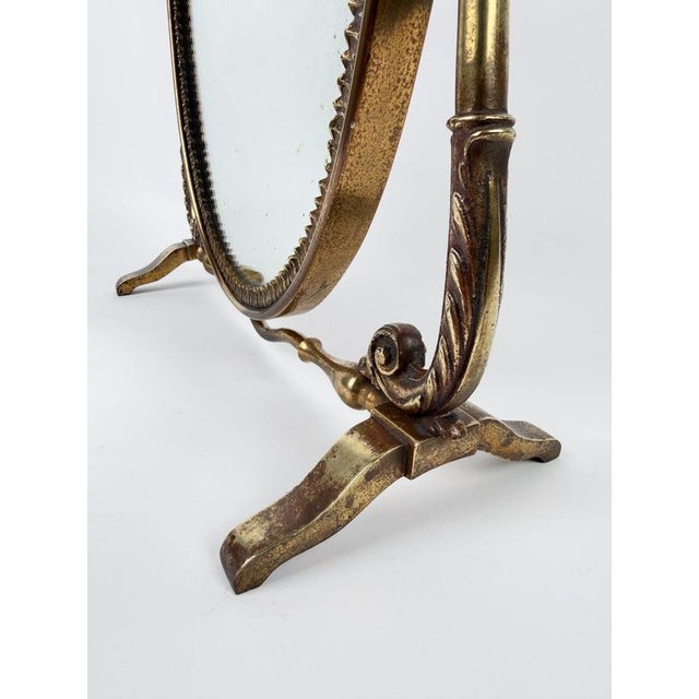 Mid-Century Italian Neoclassical Oval Cast Brass Vanity Mirror, 1950s For Sale - Image 12 of 18